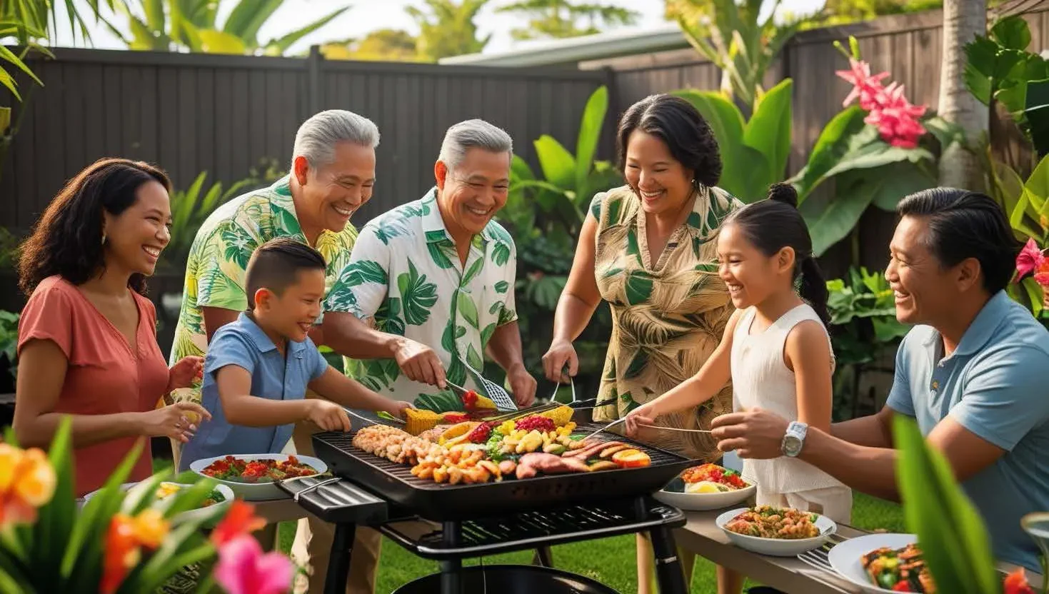 Youth smiling with family at a summer cookout/picnic